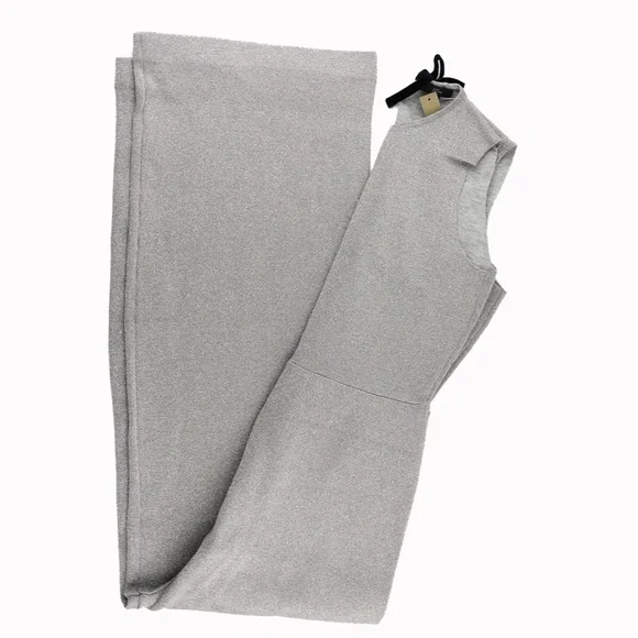 New J.CREW $188 Madison Silver Shimmer Sleeveless Lurex Jumpsuit with Velvet Tie - Picture 5 of 6